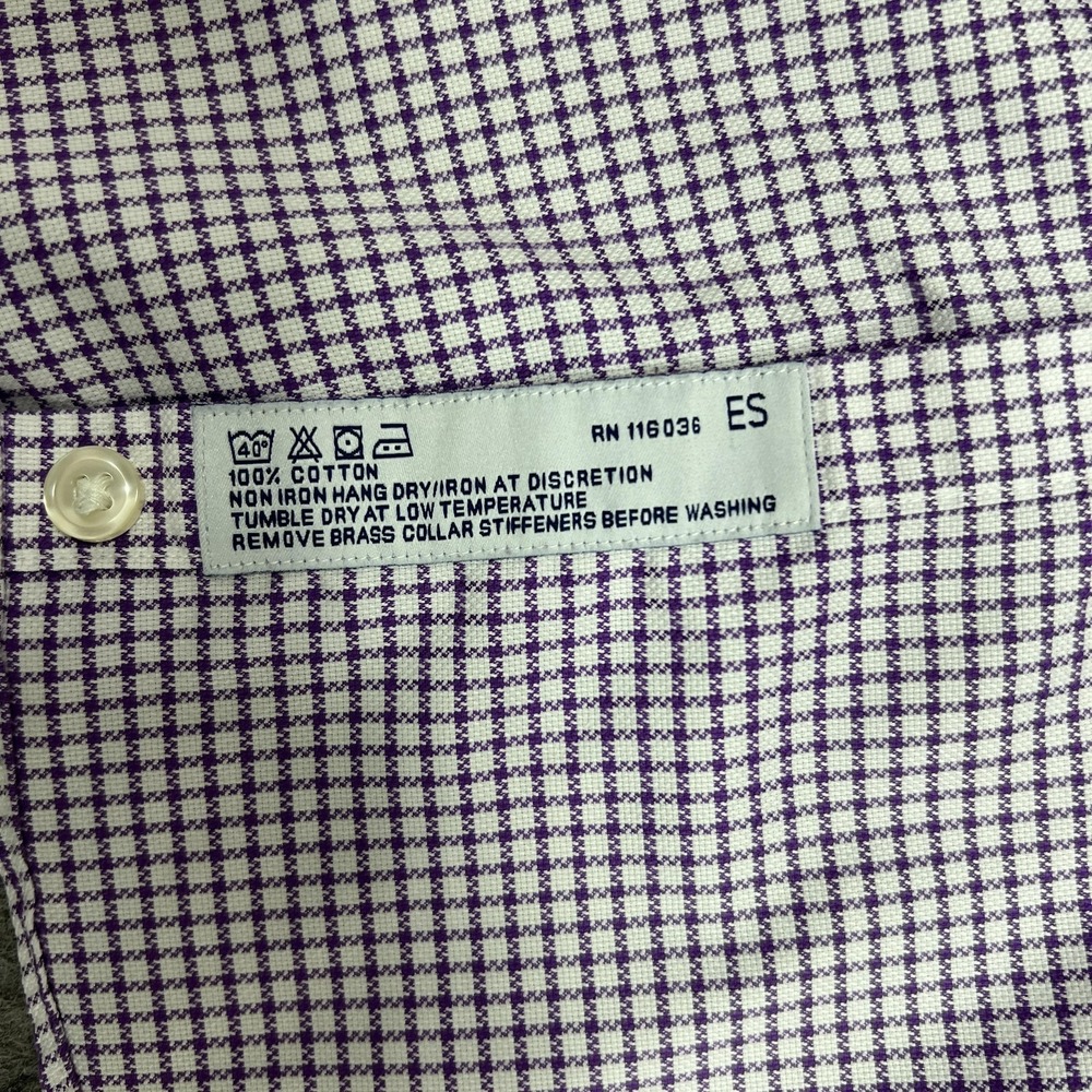 Charles Tyrwhitt Shirt Mens 15.5 34/35 Purple Check Extra‎ Slim Non Iron French - Picture 14 of 15